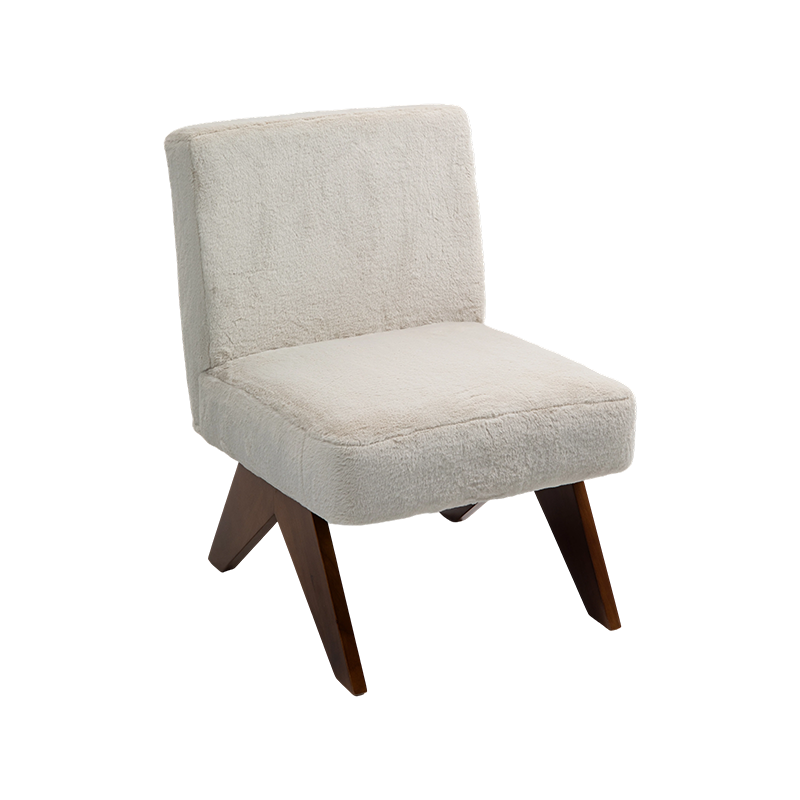 ATTICUS armless accent chair with loop velvet fabric, rubber wood legs in walnut finishing