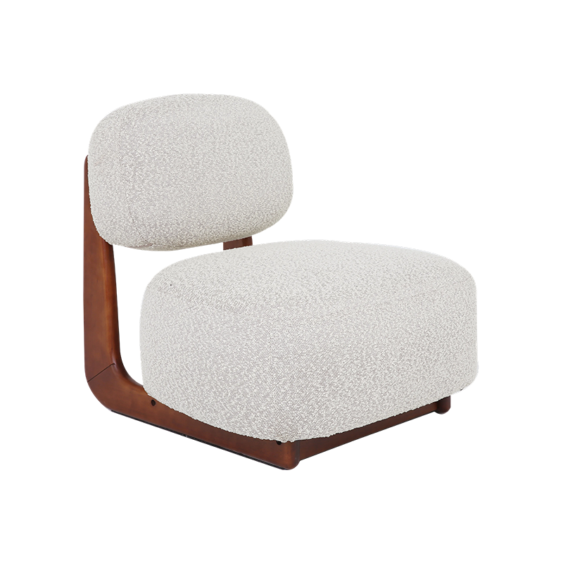ISLA White boucle fabric, wooden base, armless oversized decorative chair/recliner