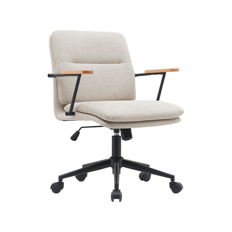 AMY, Fabric Upholstery Office Chair, Padded cushion, wood armrest,  Modern Style with wheels