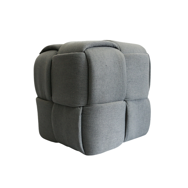 HORVA Upholstered Square Ottoman with Woven Effect